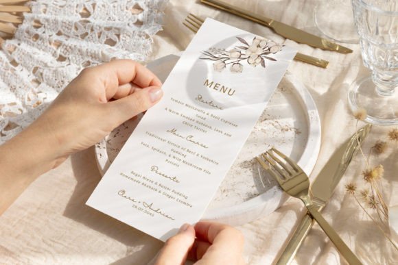 Cotton Flower Wedding Canva Menu Card Template
