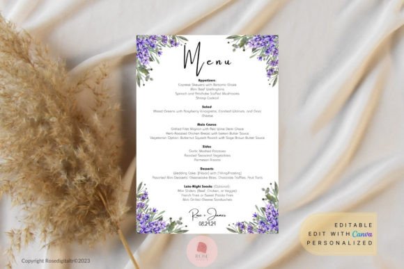 Wedding Canva Menu Template Lavender