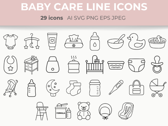 Baby Care Line Icons Minimal Line