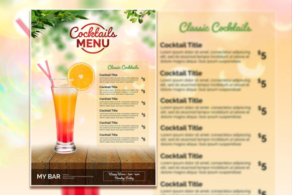 Modern Style Cocktail Menu Template